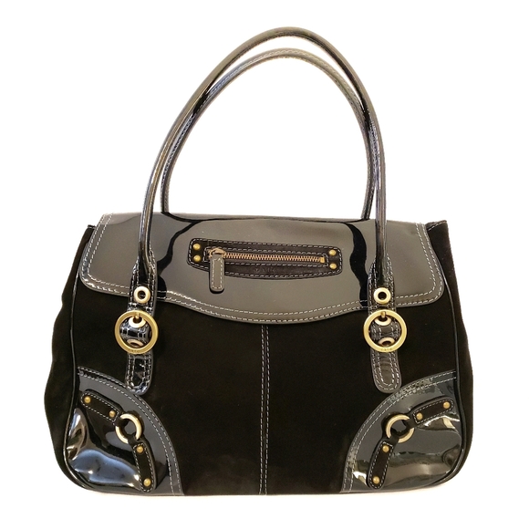 Rafe Classic Black Suede Patent Leather Purse